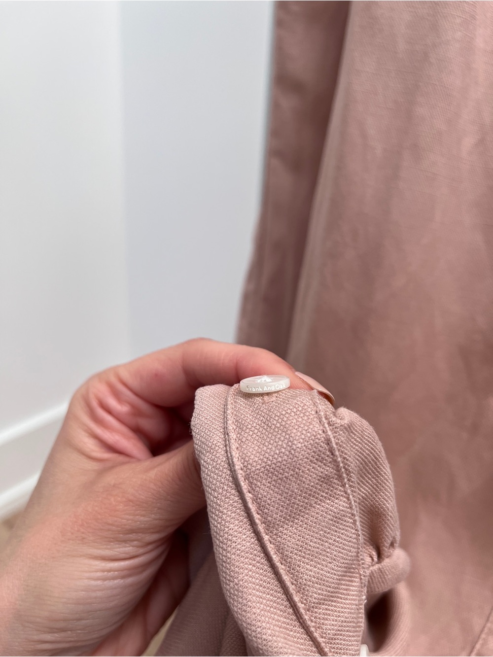 Frank and Oak button up ruffle dress M light peach pink tencel linen sundress - Picture 4 of 12